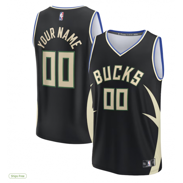 Men's Milwaukee Bucks Fanatics Black Custom Fast Break Jersey - Statement Edition