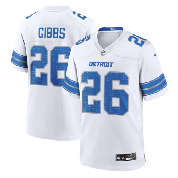 Men's Detroit Lions Jahmyr Gibbs Nike White Game Jersey Men's Detroit Lions Jahmyr Gibbs Nike White Game Jersey