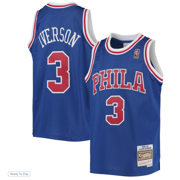 Youth Philadelphia 76ers Allen Iverson Mitchell & Ness Royal 1996/97 Hardwood Classics Swingman Throwback Jersey