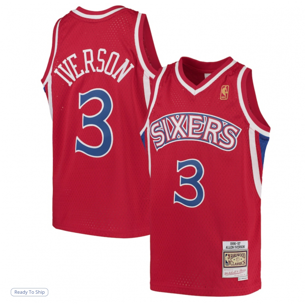 Youth Philadelphia 76ers Allen Iverson Mitchell & Ness Red 1996/97 Hardwood Classics Swingman Throwback Jersey