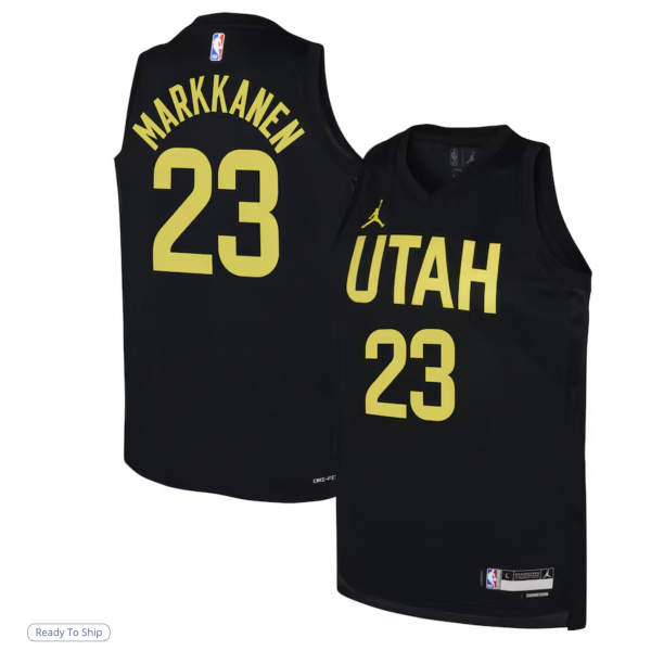Youth Utah Jazz Lauri Markkanen Jordan Brand Black Swingman Jersey - Statement Edition