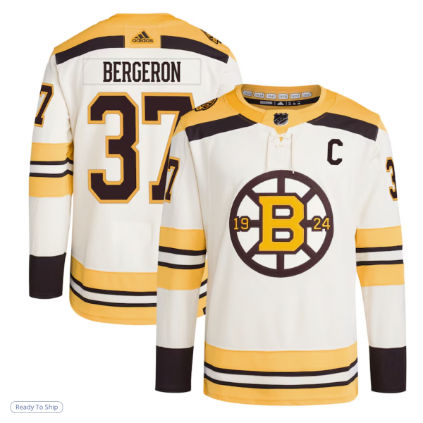 Men's Boston Bruins Patrice Bergeron adidas Cream Alternate Primegreen Authentic Player Jersey