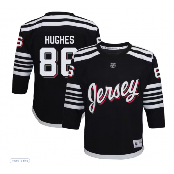 Youth New Jersey Devils Jack Hughes Black Alternate Replica Player Jersey