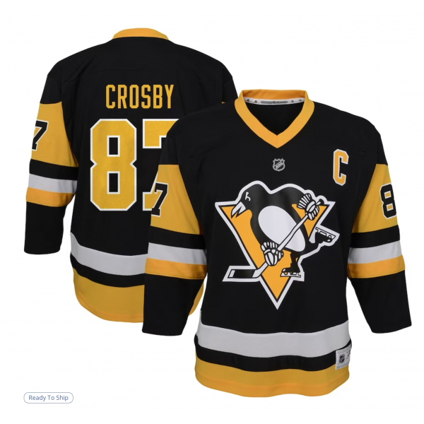 Youth Pittsburgh Penguins Sidney Crosby Black Captain Patch Home Replica Player Jersey