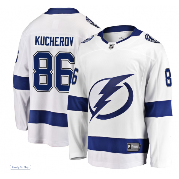 Men's Tampa Bay Lightning Nikita Kucherov Fanatics White Away Premier Breakaway Player Jersey
