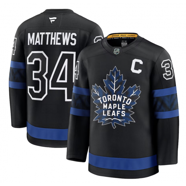 Men's Toronto Maple Leafs Auston Matthews Fanatics Black Captain Patch Alternate Premium Jersey